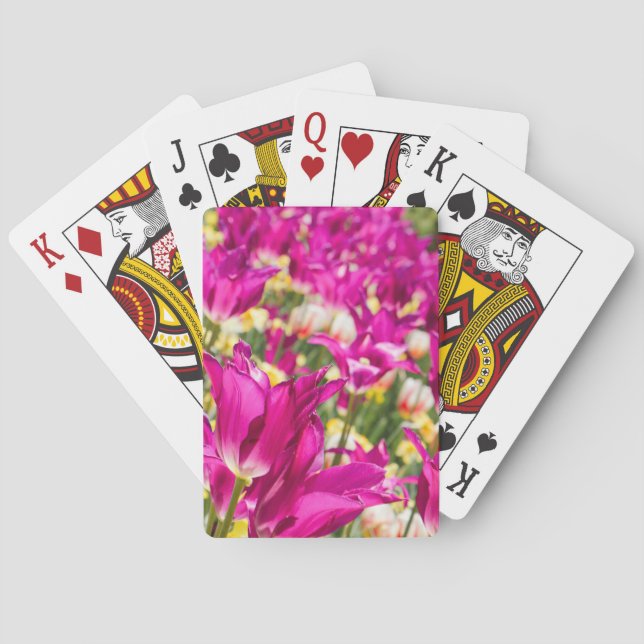 Tulip Flowers in Fuchsia Playing Cards (Back)