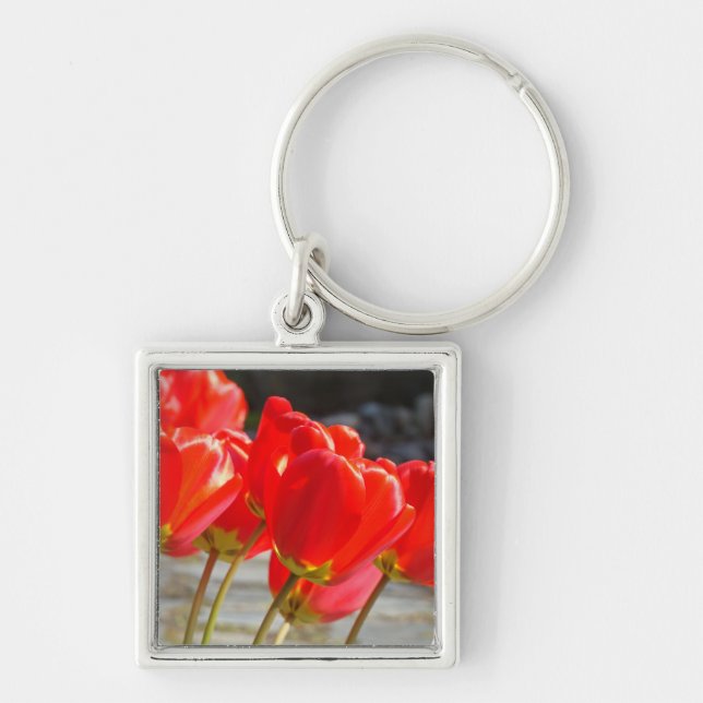 Tulip Flowers keychain Red Tulips key chain (Front)