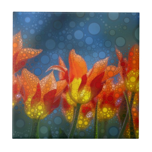 Tulip Flowers On Blue Tile (Front)