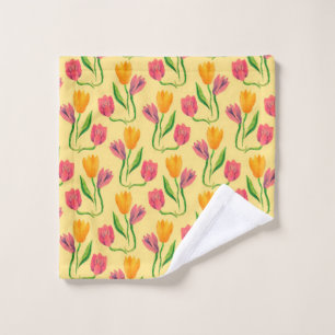 Tulip flowers watercolor seamless pattern wash cloth