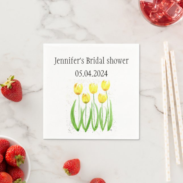 Tulip flowers watercolor Yellow Bridal shower Napkin (Insitu)