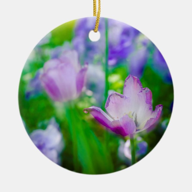 Tulip garden, Giverny, France Ceramic Tree Decoration (Front)