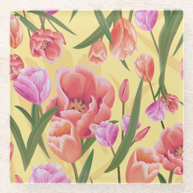 Tulip Garden Glass Coaster (Front)