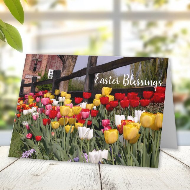 Tulip Garden Happy Easter Blessings Holiday Card (Creator Uploaded)