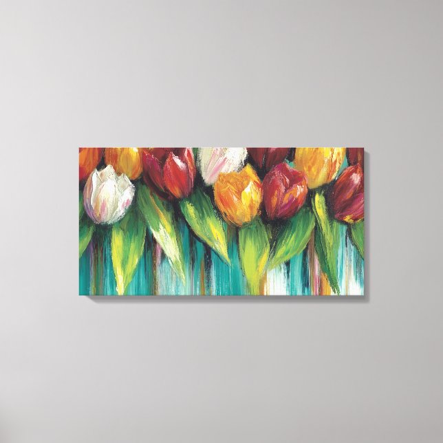 Tulip Garden on Teal Canvas Print (Front)