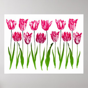 Tulip Garden Print in Fuchsia Pink and Green