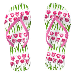 Tulip Garden Print in Fuchsia Pink and Green Jandals