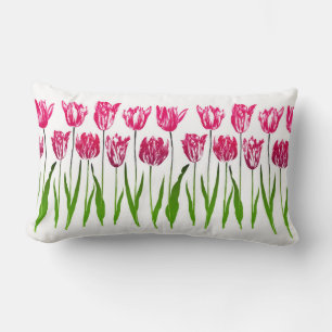 Tulip Garden Print in Fuchsia Pink and Green Lumba Lumbar Cushion