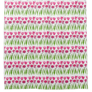 Tulip Garden Print in Fuchsia Pink and Green  Shower Curtain