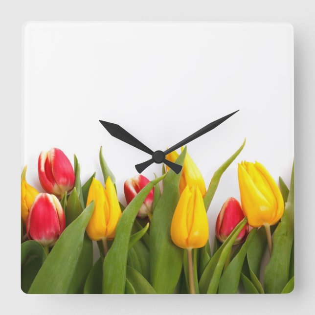 Tulip Garden Square Wall Clock (Front)