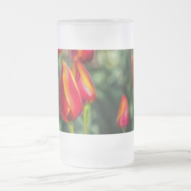 Tulip Garden Textured Frosted Glass Beer Mug (Center)
