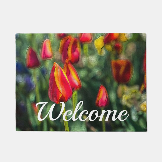 Tulip Garden Textured Welcome Doormat (Front)