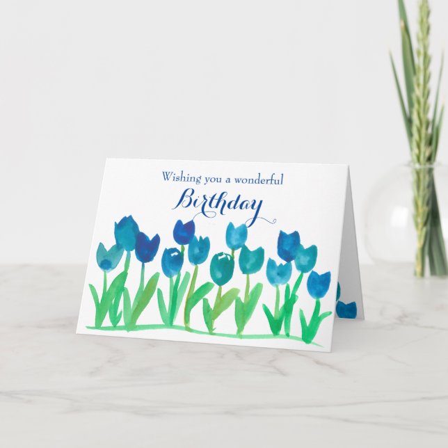 Tulip Garden Watercolor Flowers Happy Birthday Card (Front)