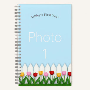 Tulip Garden with White Picket Fence Custom Photo  Notebook