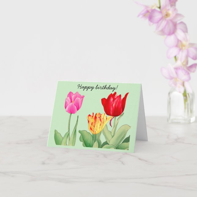 Tulip, Japanese woodblock art , Happy Birthday  Card (Orchid)