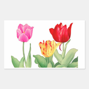 Tulip, Japanese woodblock art  Rectangular Sticker