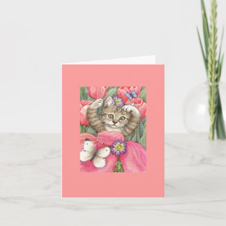 Tulip Kitten Blank Note Card