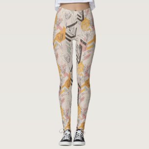 Tulip Line Art Pattern in Mustard & Blush Leggings