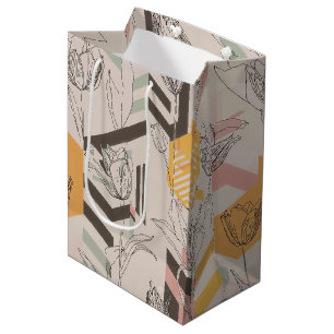 Tulip Line Art Pattern in Mustard & Blush Medium Gift Bag
