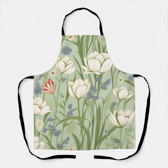 Tulip Meadow in Sage Green Apron (Front)