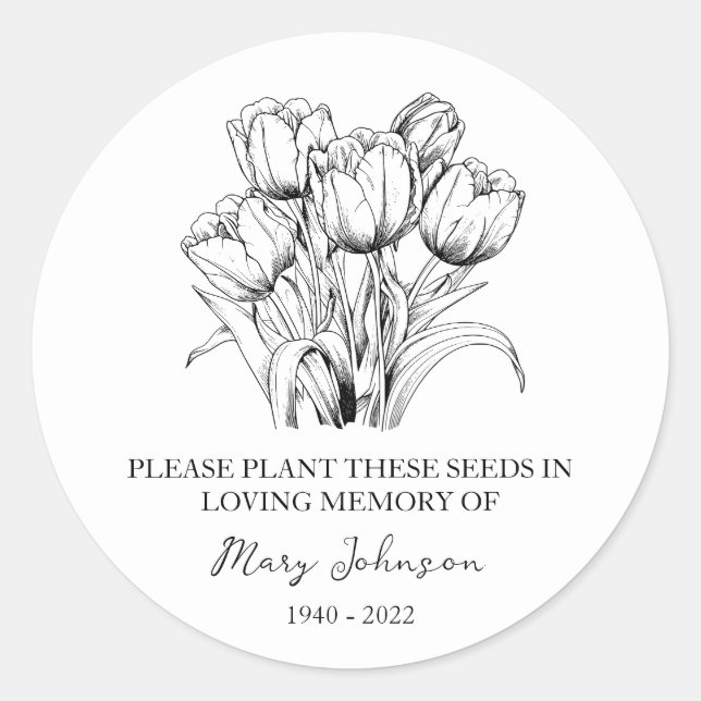 Tulip Memorial Funeral Seed Packet Classic Round Sticker (Front)