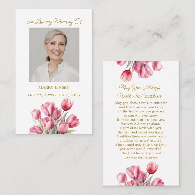 Tulip Memorial Photo Funeral Prayer Card (Front/Back)