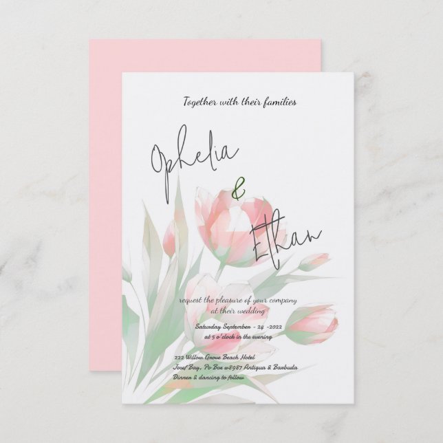 Tulip Minimalist blush pink Invitation (Front/Back)