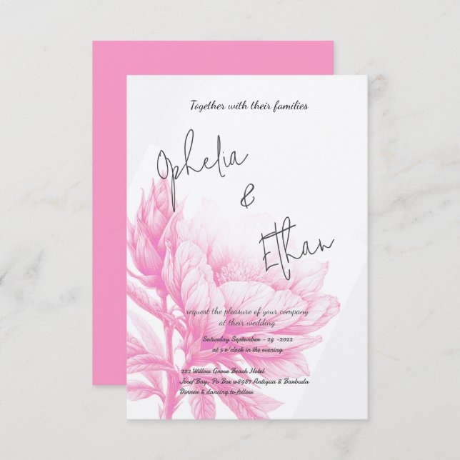 Tulip Minimalist blush pink Invitation (Front/Back)
