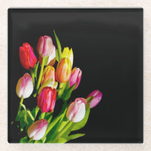 Tulip Painting - Original Flower Art Glass Coaster