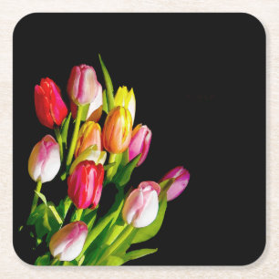 Tulip Painting - Original Flower Art Square Paper Coaster