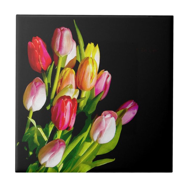 Tulip Painting - Original Flower Art Tile (Front)