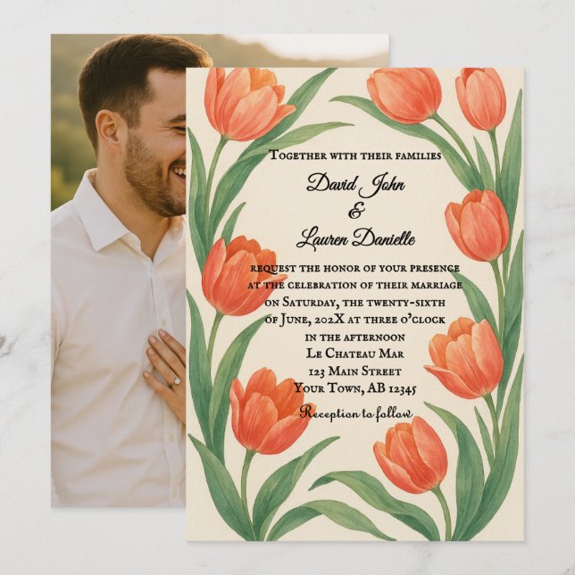 Tulip Paradise Photo Wedding Invitation (Front/Back)