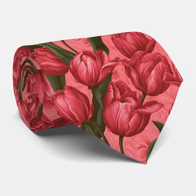 Tulip Pattern Father Day Budget Wedding  Tie (Rolled)