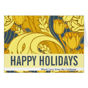 Tulip Pattern Print: Yellow Blue Art Nouveau
