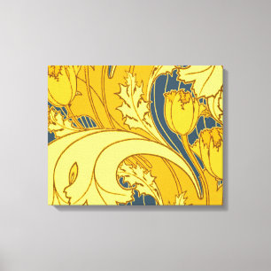 Tulip Pattern Print: Yellow Blue Art Nouveau Canvas Print