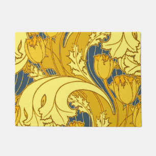 Tulip Pattern Print: Yellow Blue Art Nouveau Doormat