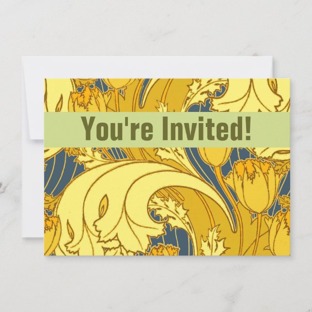 Tulip Pattern Print: Yellow Blue Art Nouveau Invitation (Front)