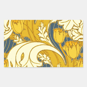 Tulip Pattern Print: Yellow Blue Art Nouveau Rectangular Sticker
