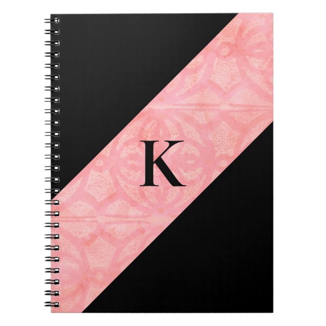 Tulip Pink Batik and Black Monogrammed Notebook (Front)