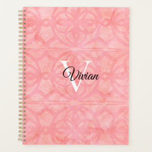 Tulip Pink Batik Elegant Monogram Name Planner