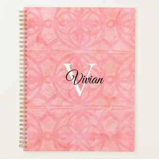 Tulip Pink Batik Elegant Monogram Name  Planner