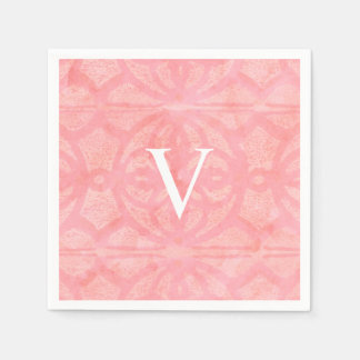 Tulip Pink Monogrammed Watercolor Napkin