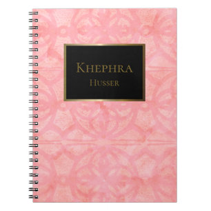 Tulip Pink Watercolor Black And Gold Name Notebook