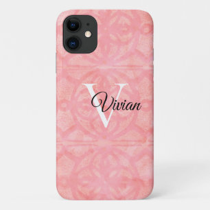 Tulip Pink Watercolor Monogram Name Case-Mate iPhone Case