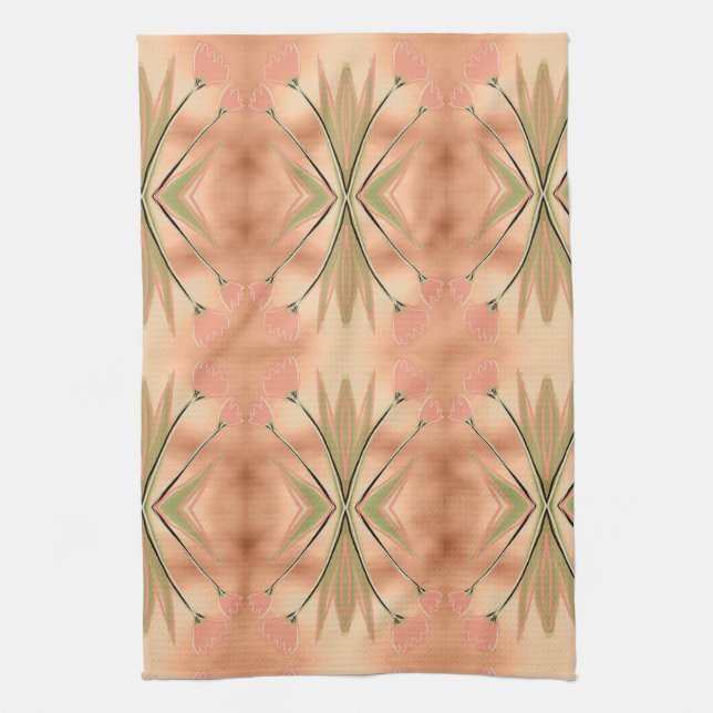 Tulip Print Tea-Towel In Pink Coral And Greens Tea Towel (Vertical)
