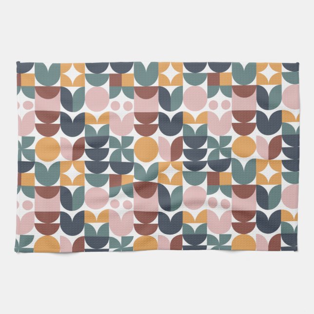 Tulip Scandinavian Modern Geometric Pattern Tea Towel (Horizontal)