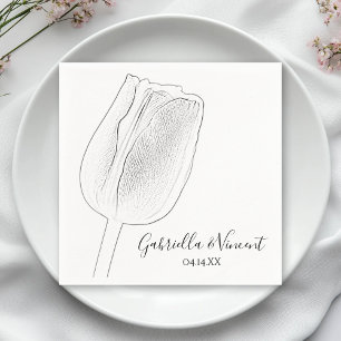 Tulip Sketch Spring Wedding Napkin