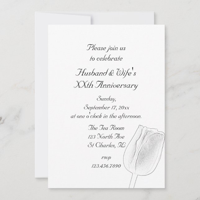 Tulip Sketch Wedding Anniversary Party Invitation (Front)