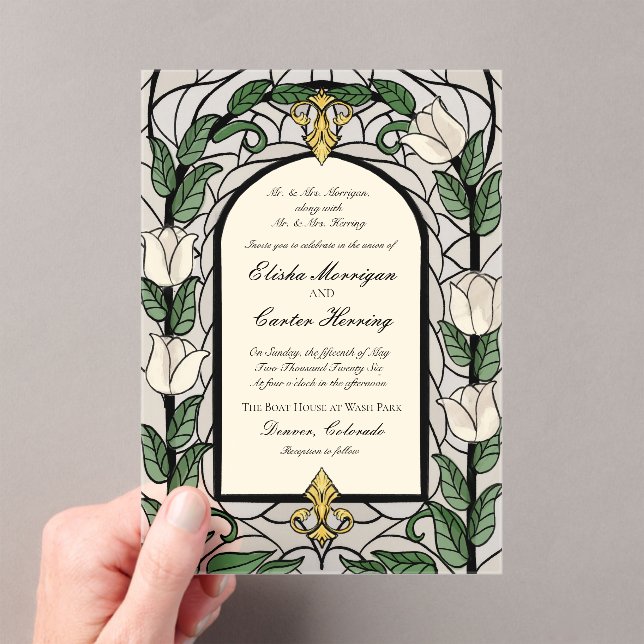 Tulip Stained Glass Effect Wedding Acrylic Invitations (Insitu (Handheld))