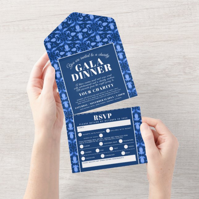 Tulip stars blue pattern gala dinner event all in one invitation (Tearaway)